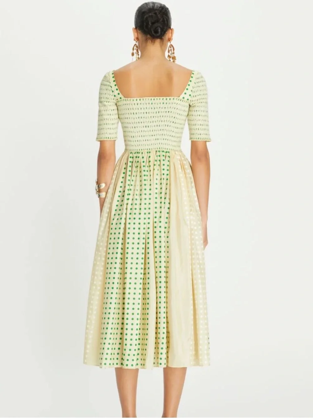 NWT Tory Burch Cream and Light Green Polka Dot Midi Dress